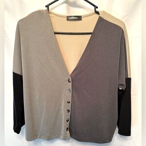 Alembika Essential Colorblock Cupro Cardigan Black Tan Brown Size 3 US 10-12